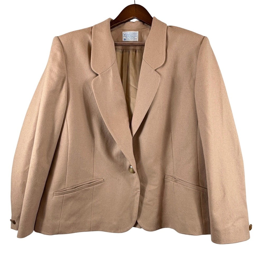 VINTAGE Pendleton Women's 20W Camel Virgin Wool Blazer Made USA Shoulder Pads